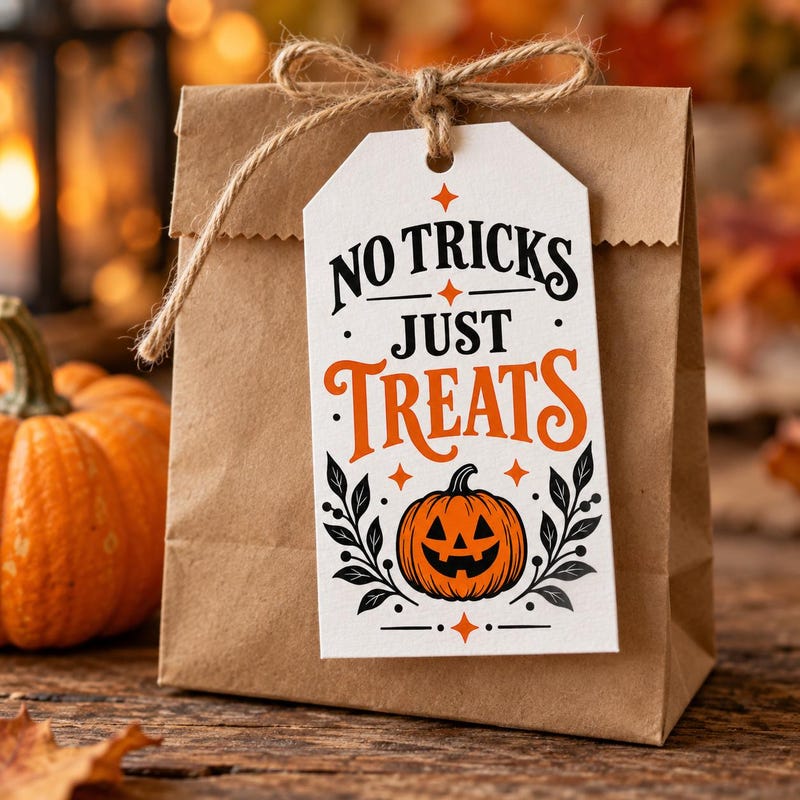 Harvest Jack No Tricks Just Treats printable Halloween gift tag